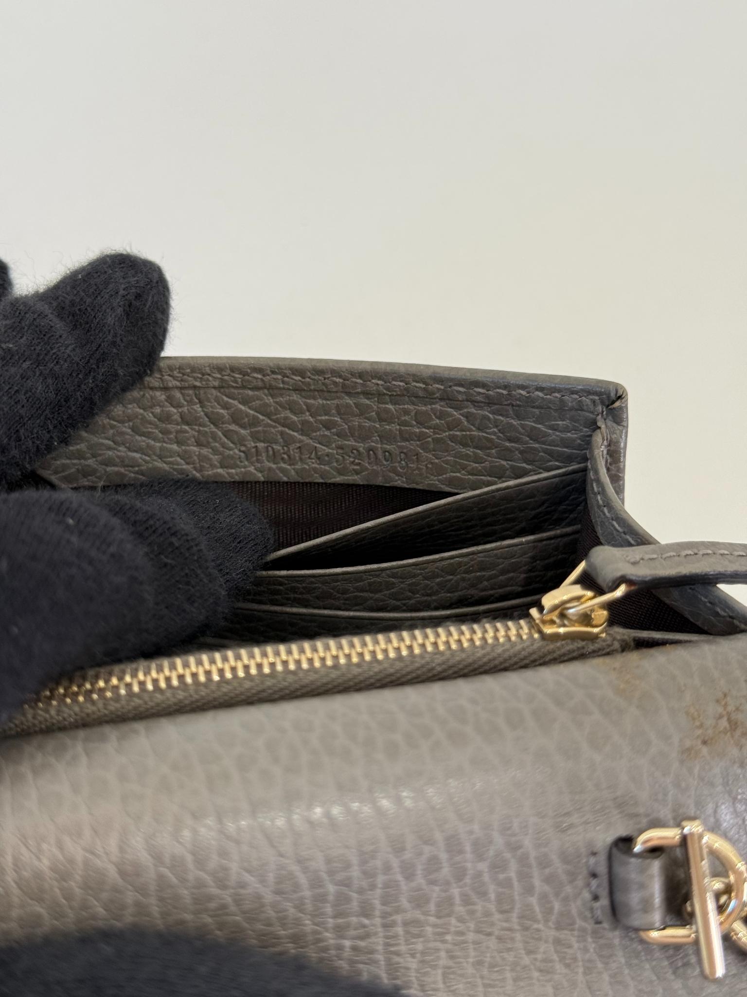 Gucci Grey Interlocking G Chain Leather Wallet on Chain
