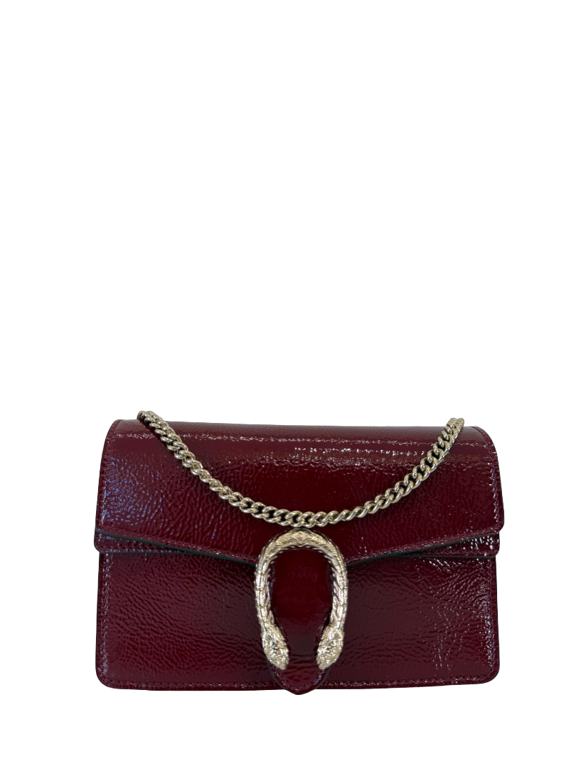 Gucci Mini Dionysus Rosso Ancora Crinkled Patent Leather Bag