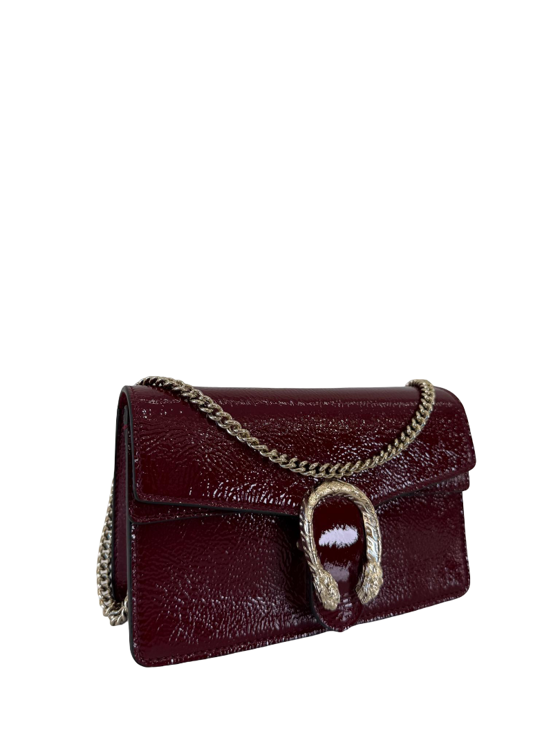 Gucci Mini Dionysus Rosso Ancora Crinkled Patent Leather Bag
