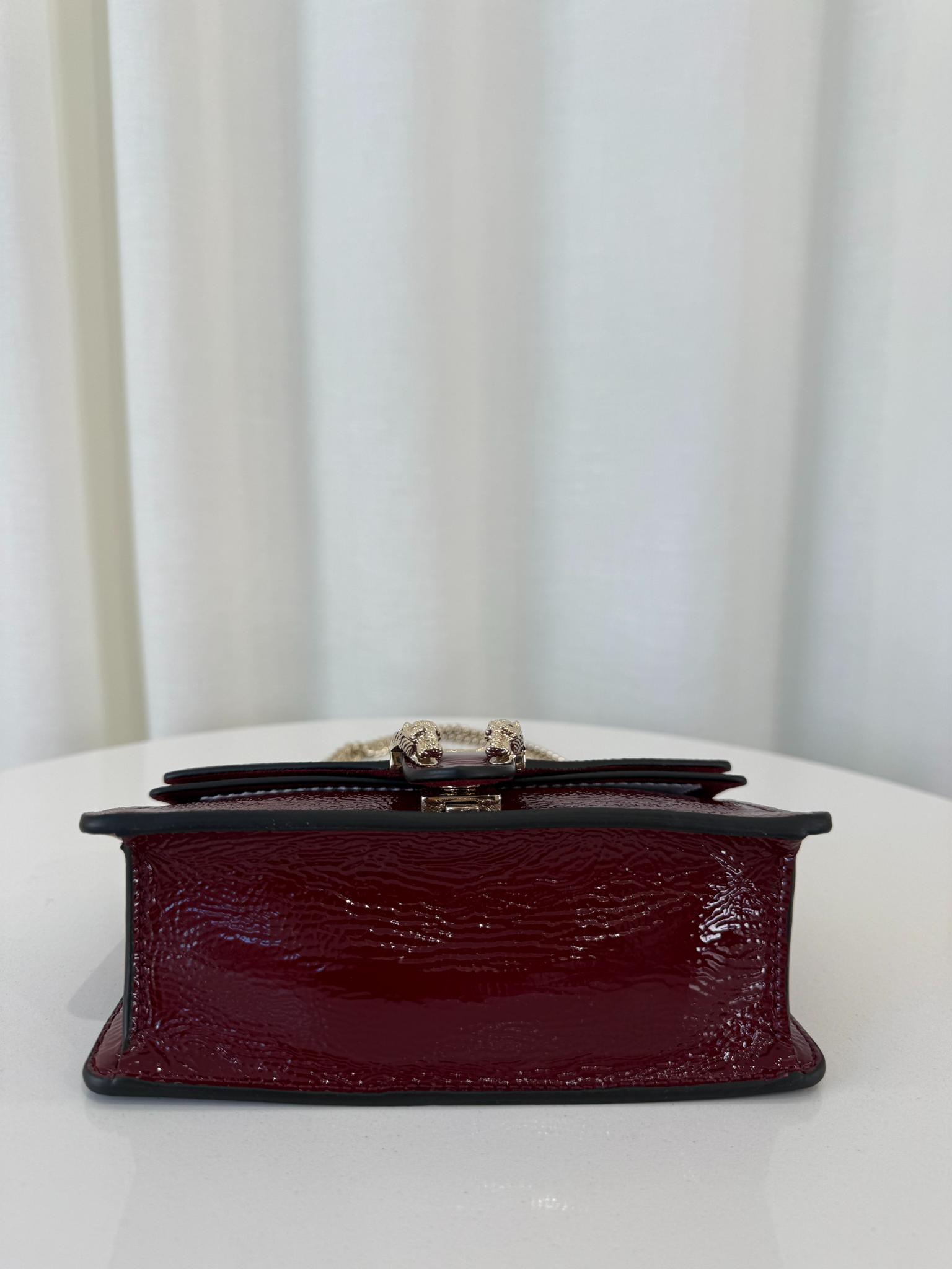 Gucci Mini Dionysus Rosso Ancora Crinkled Patent Leather Bag