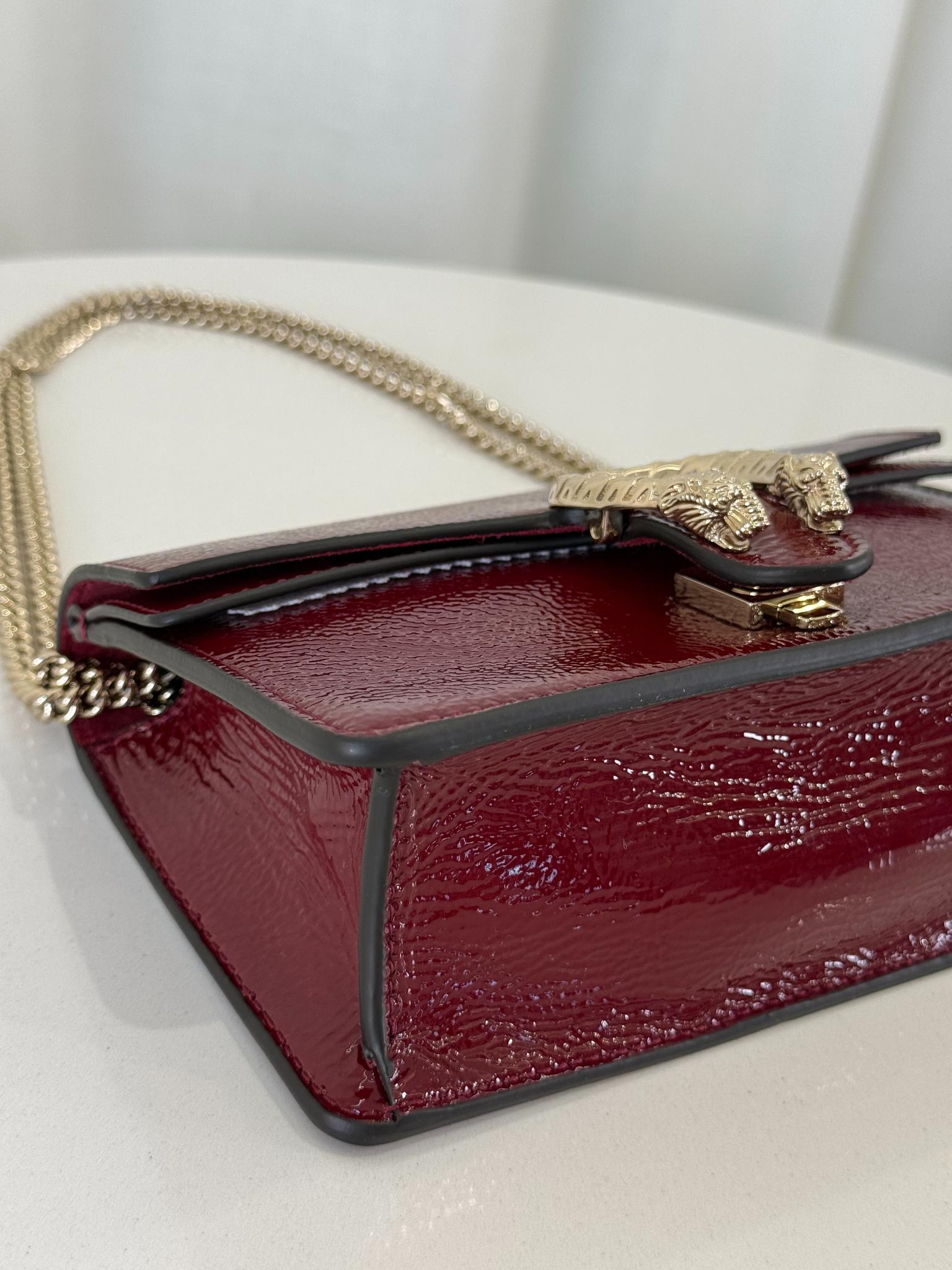 Gucci Mini Dionysus Rosso Ancora Crinkled Patent Leather Bag
