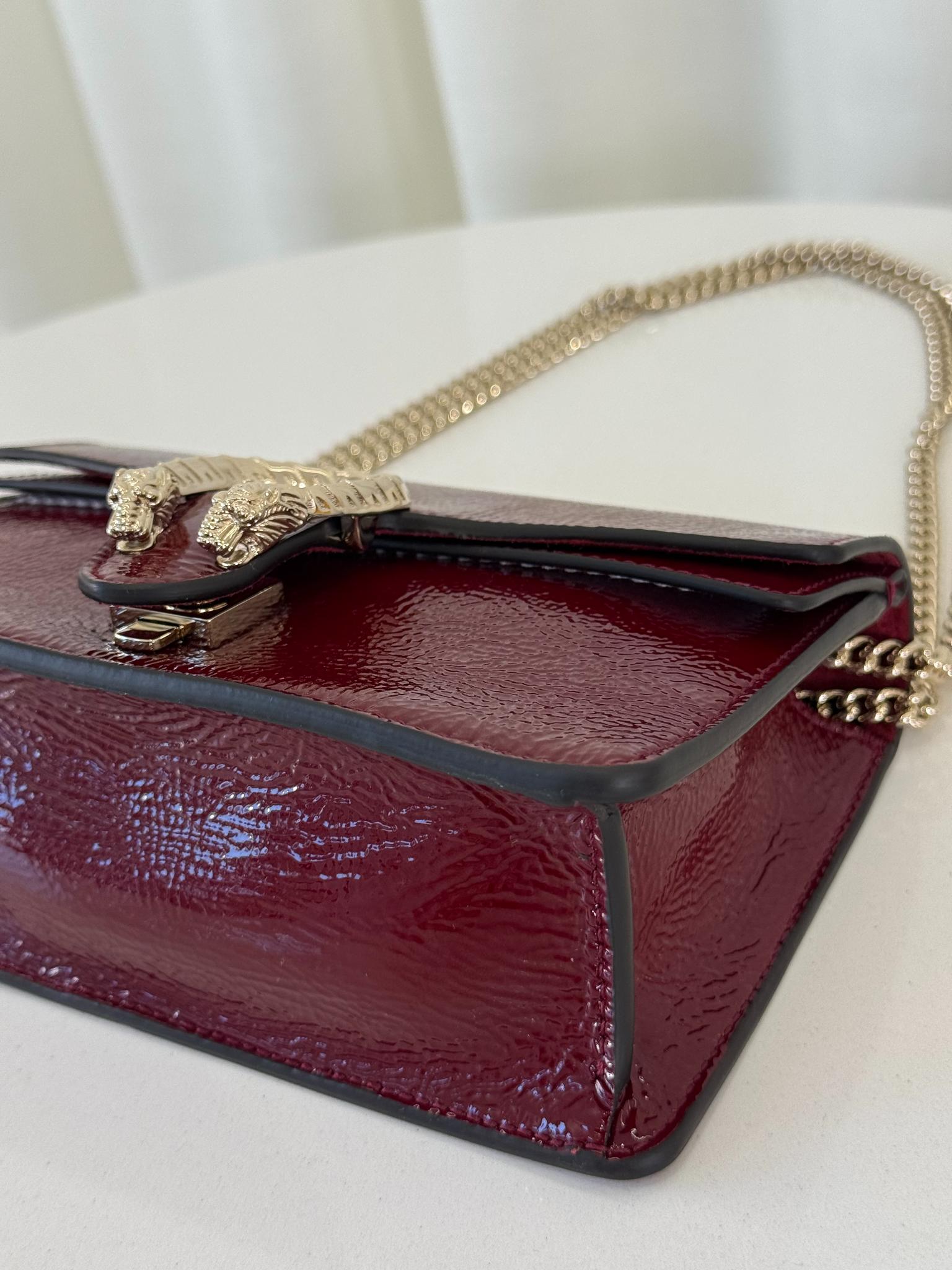 Gucci Mini Dionysus Rosso Ancora Crinkled Patent Leather Bag