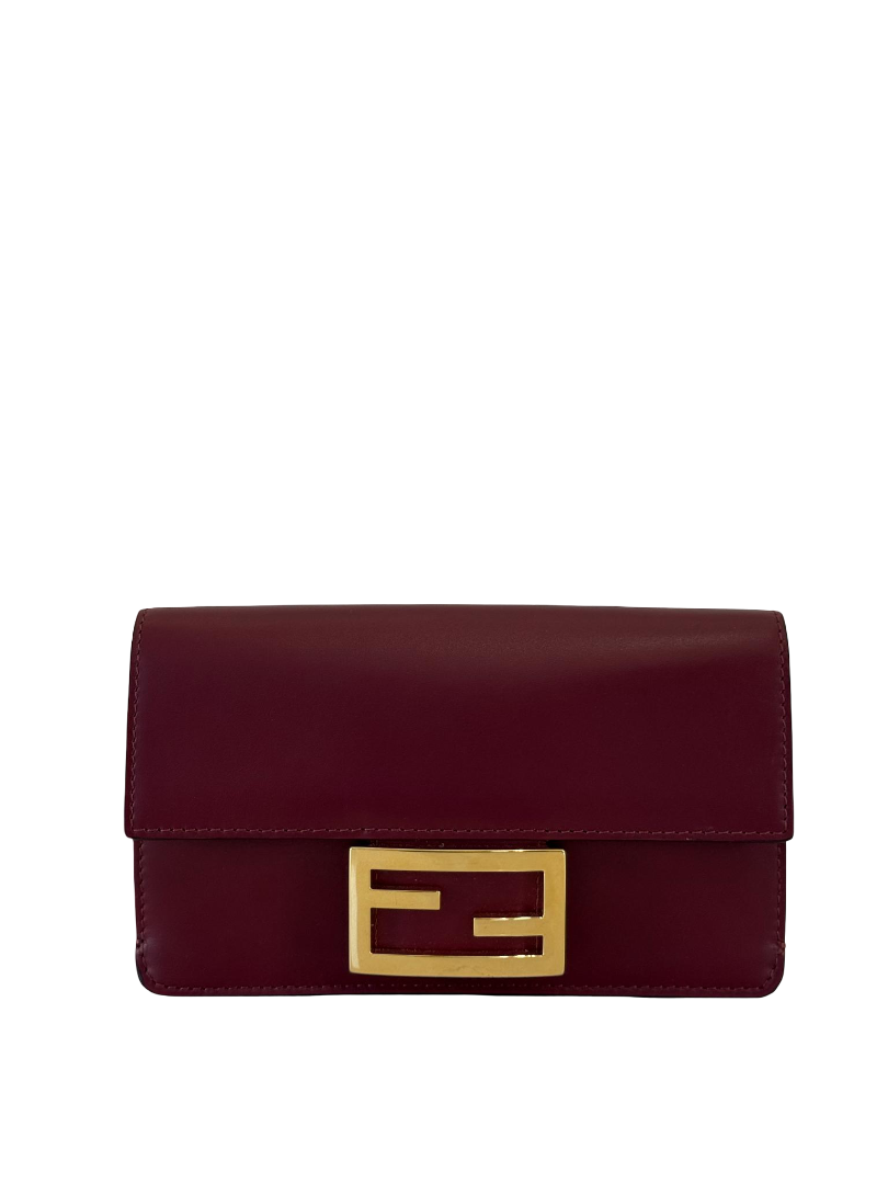 Fendi Burgundy Leather Flat Baguette Crossbody Bag