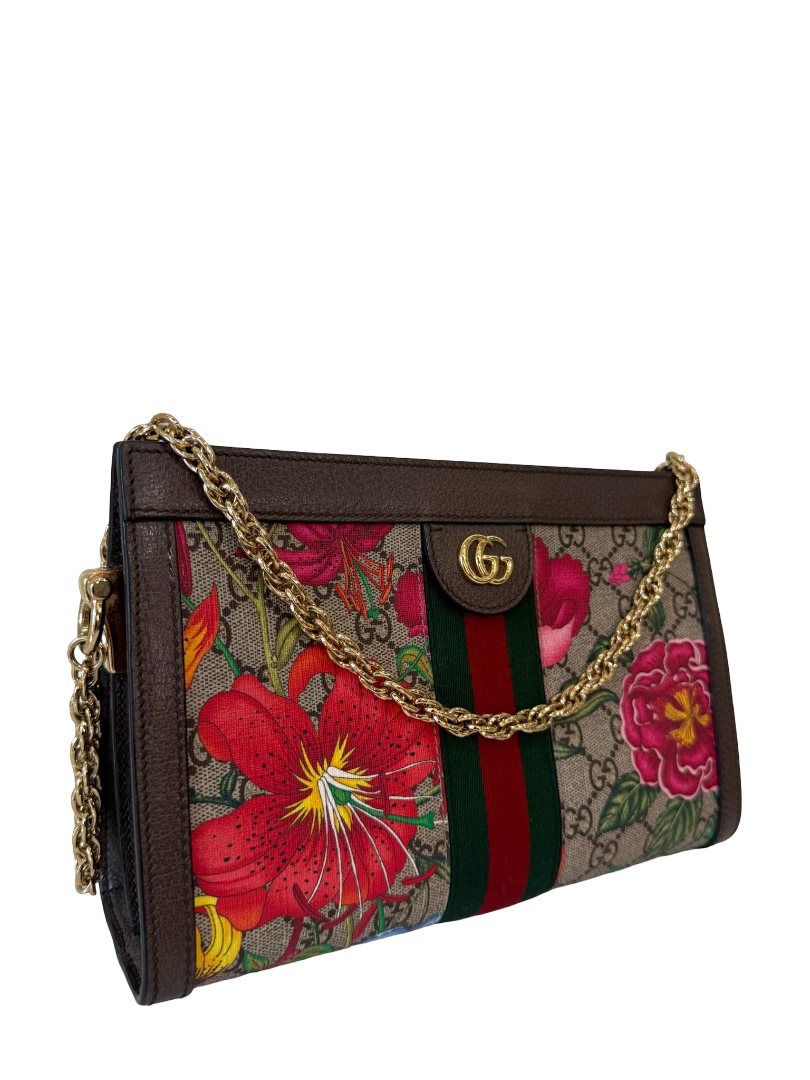 Gucci Small GG Supreme Web Ophidia Flora Chain Crossbody Bag