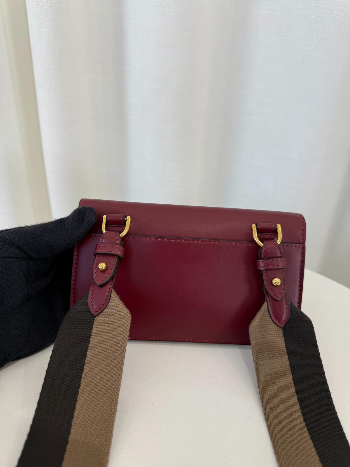 Fendi Burgundy Leather Flat Baguette Crossbody Bag