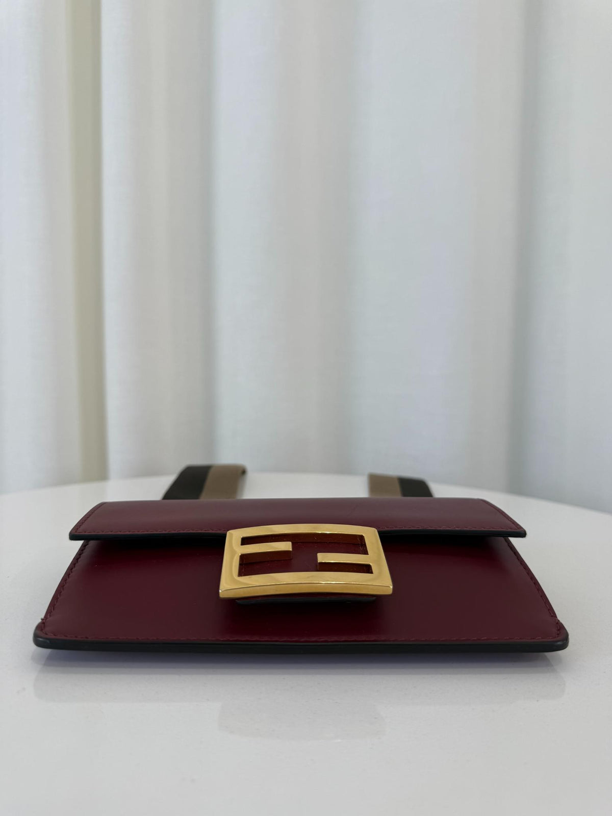 Fendi Burgundy Leather Flat Baguette Crossbody Bag