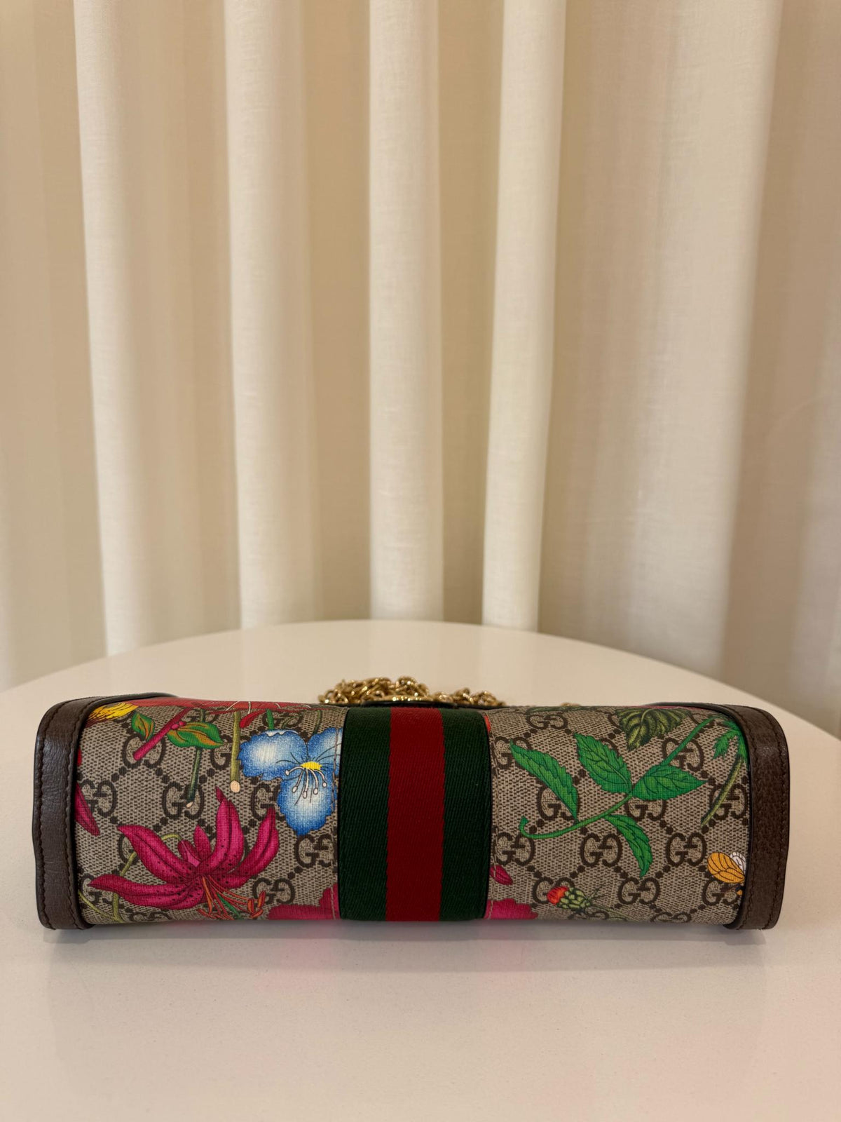 Gucci Small GG Supreme Web Ophidia Flora Chain Crossbody Bag