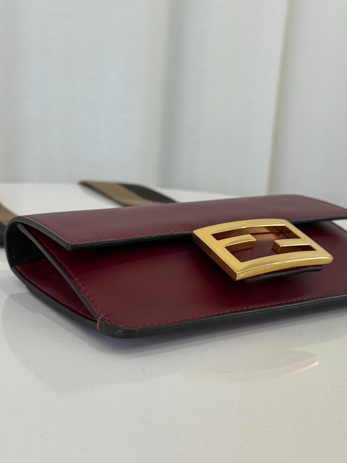 Fendi Burgundy Leather Flat Baguette Crossbody Bag