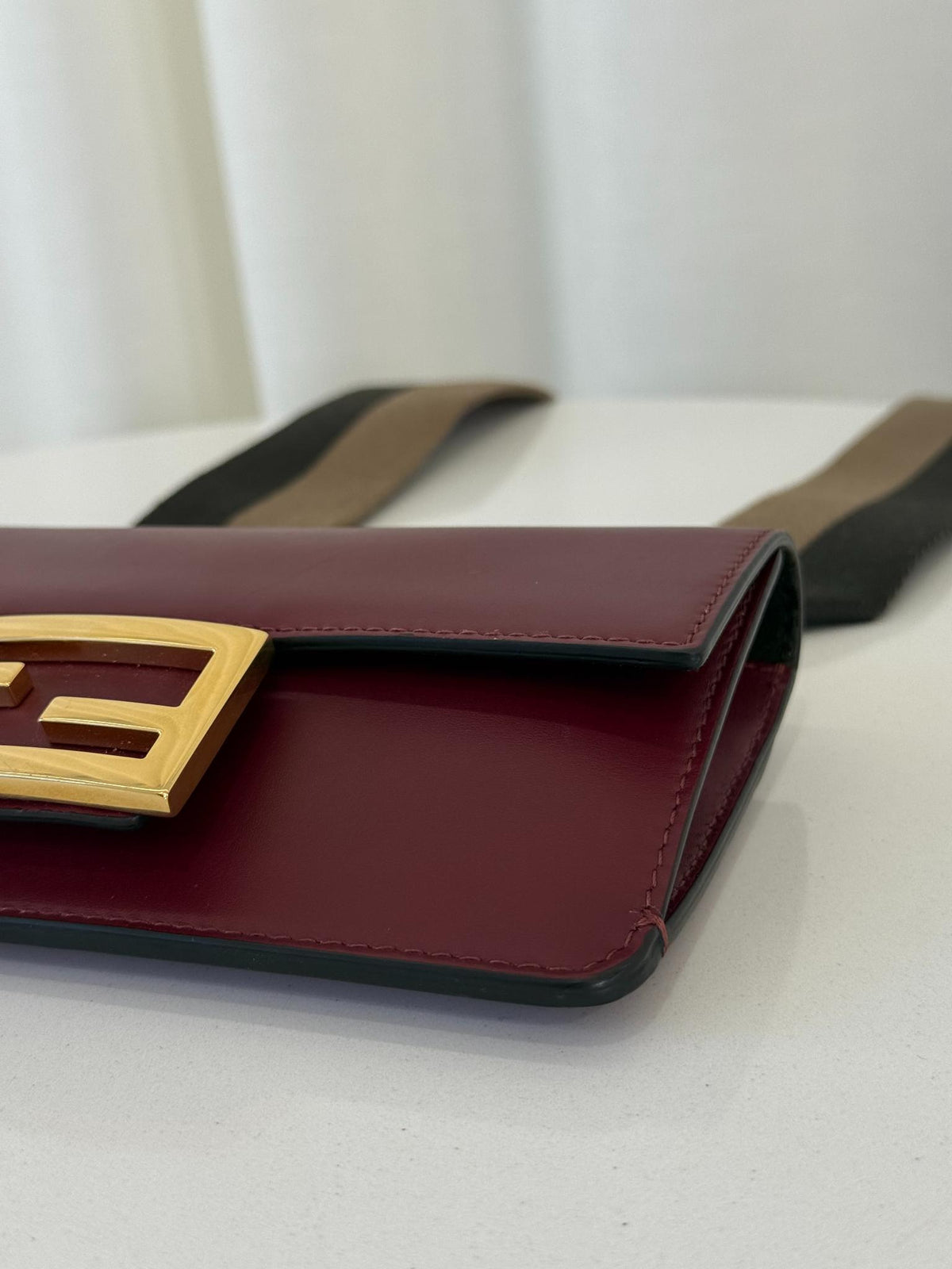 Fendi Burgundy Leather Flat Baguette Crossbody Bag