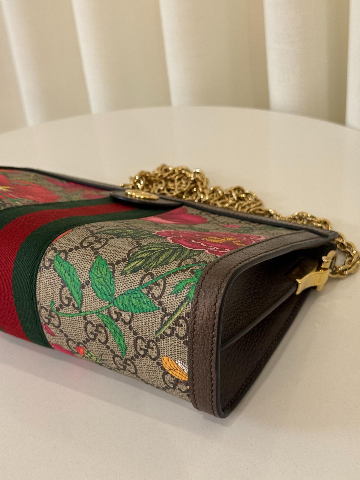 Gucci Small GG Supreme Web Ophidia Flora Chain Crossbody Bag
