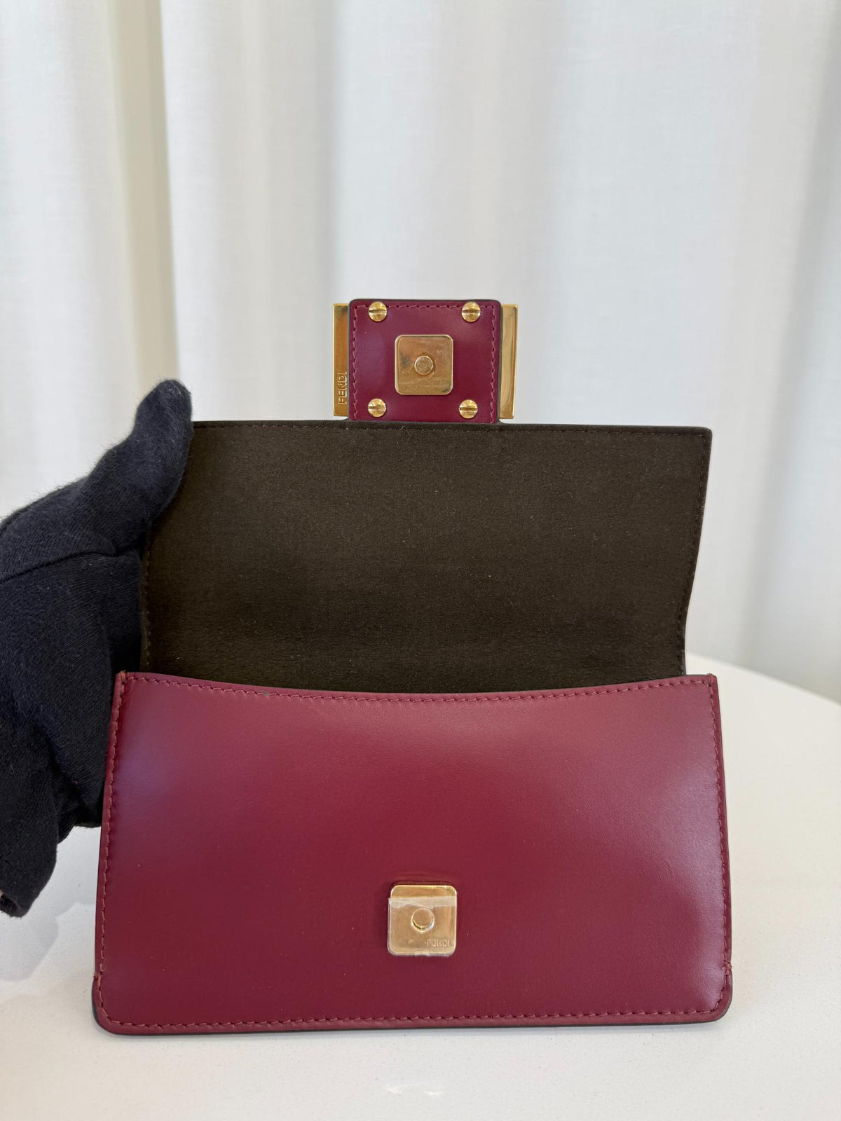 Fendi Burgundy Leather Flat Baguette Crossbody Bag