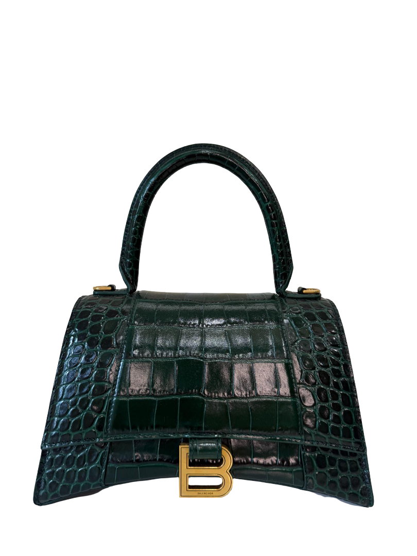 Balenciaga Hourglass Small Croc Embossed Top Handle Bag
