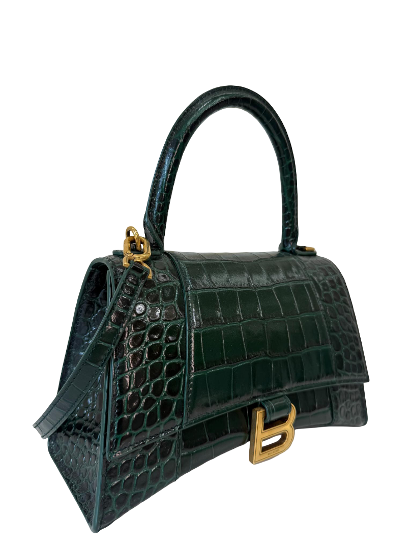 Balenciaga Hourglass Small Croc Embossed Top Handle Bag