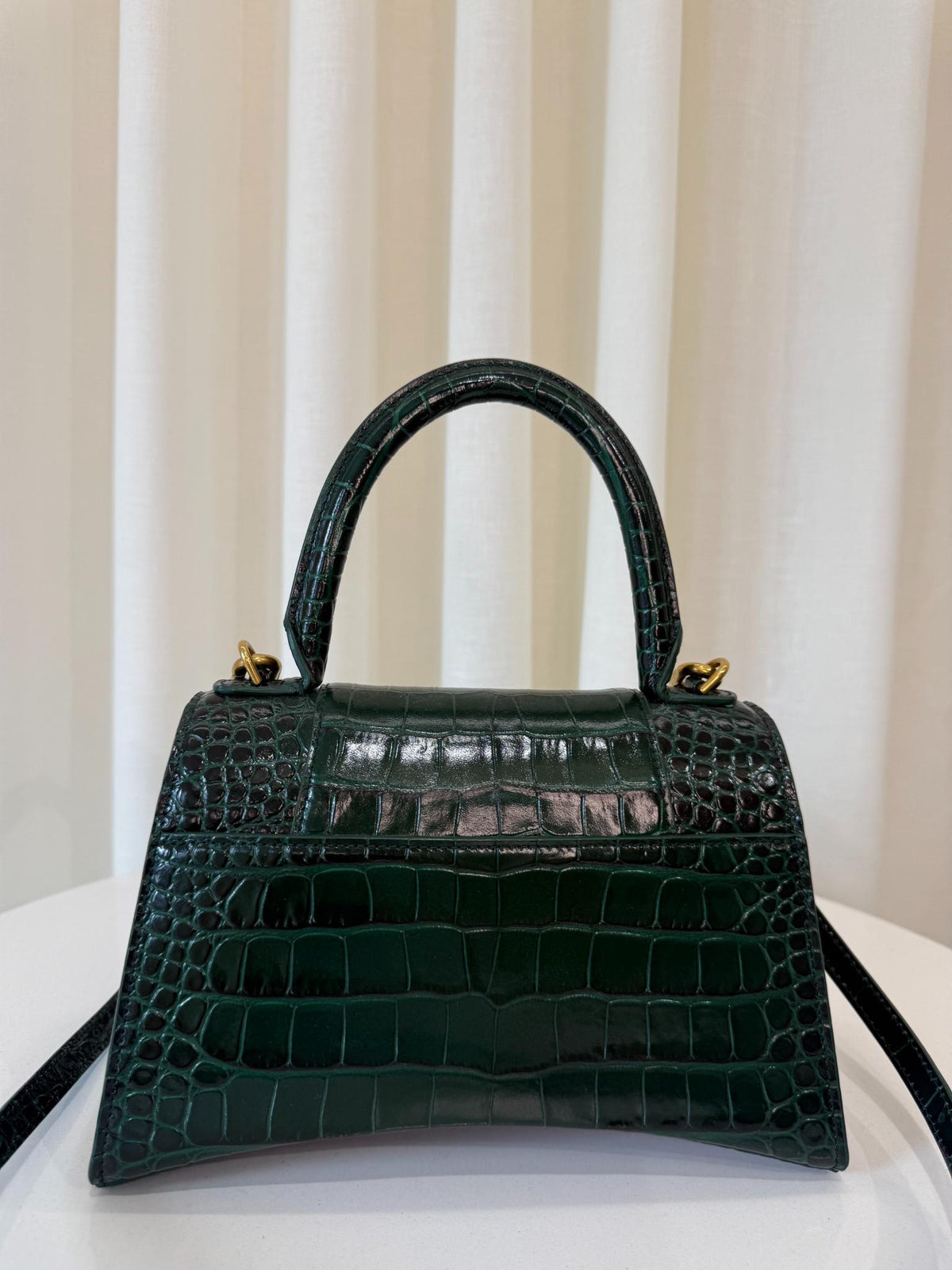 Balenciaga Hourglass Small Croc Embossed Top Handle Bag
