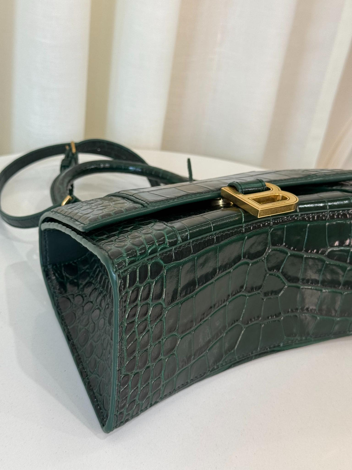 Balenciaga Hourglass Small Croc Embossed Top Handle Bag