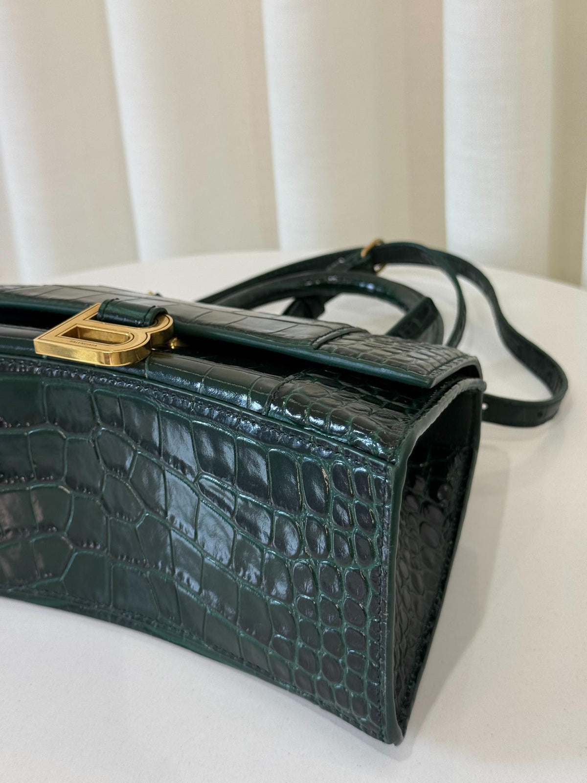 Balenciaga Hourglass Small Croc Embossed Top Handle Bag