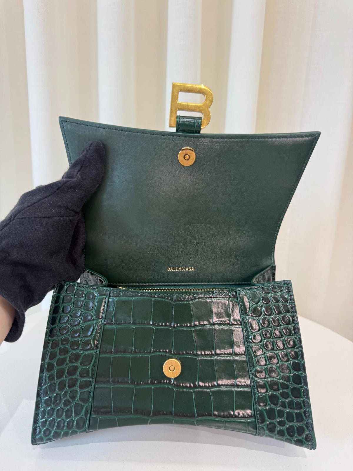 Balenciaga Hourglass Small Croc Embossed Top Handle Bag