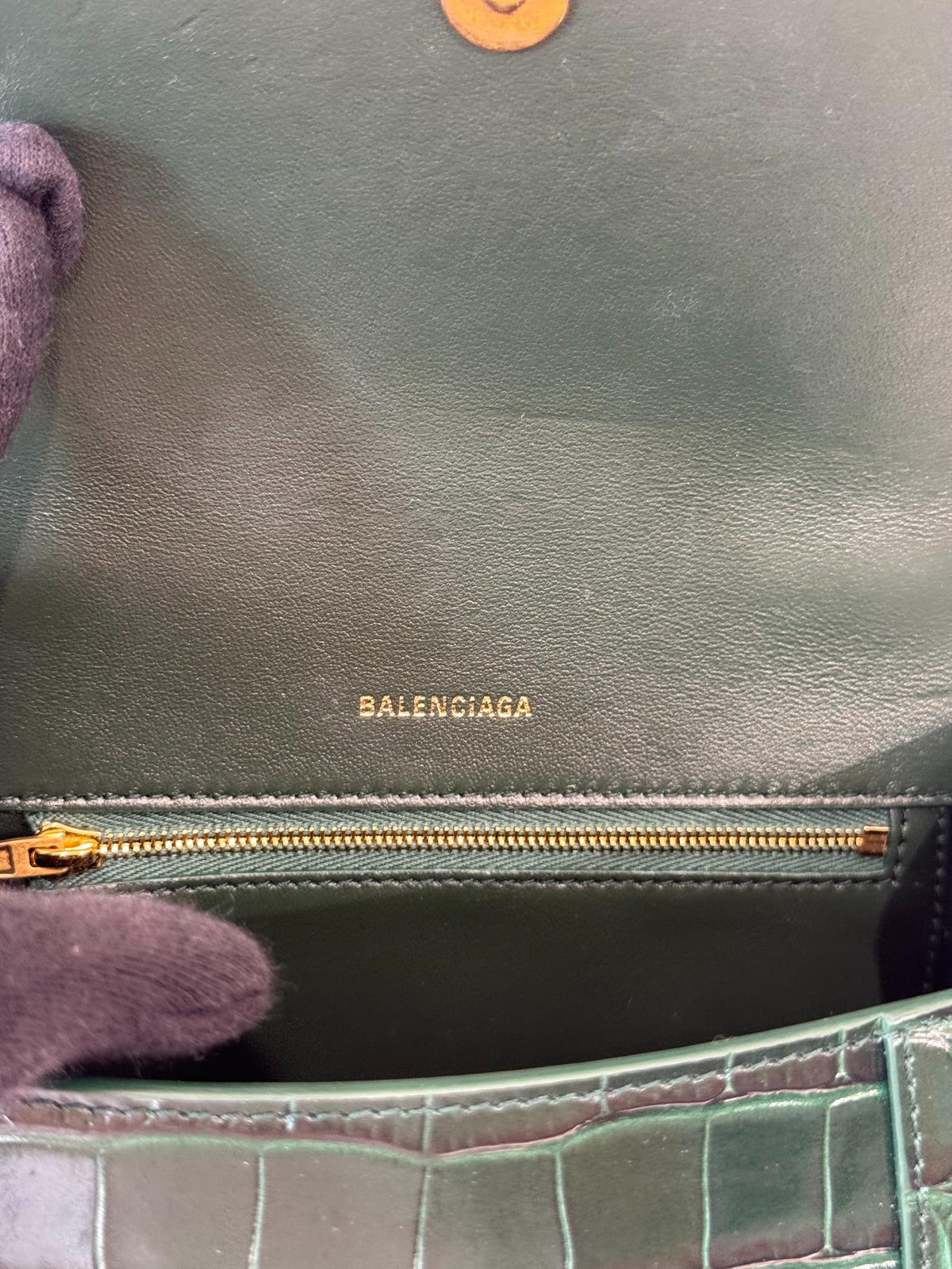 Balenciaga Hourglass Small Croc Embossed Top Handle Bag
