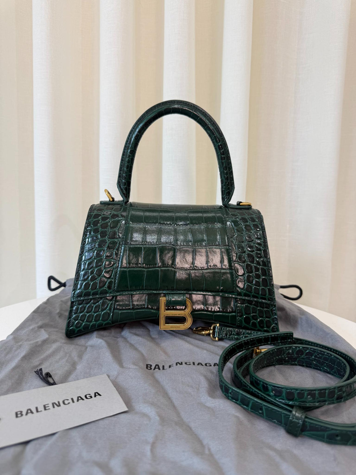 Balenciaga Hourglass Small Croc Embossed Top Handle Bag