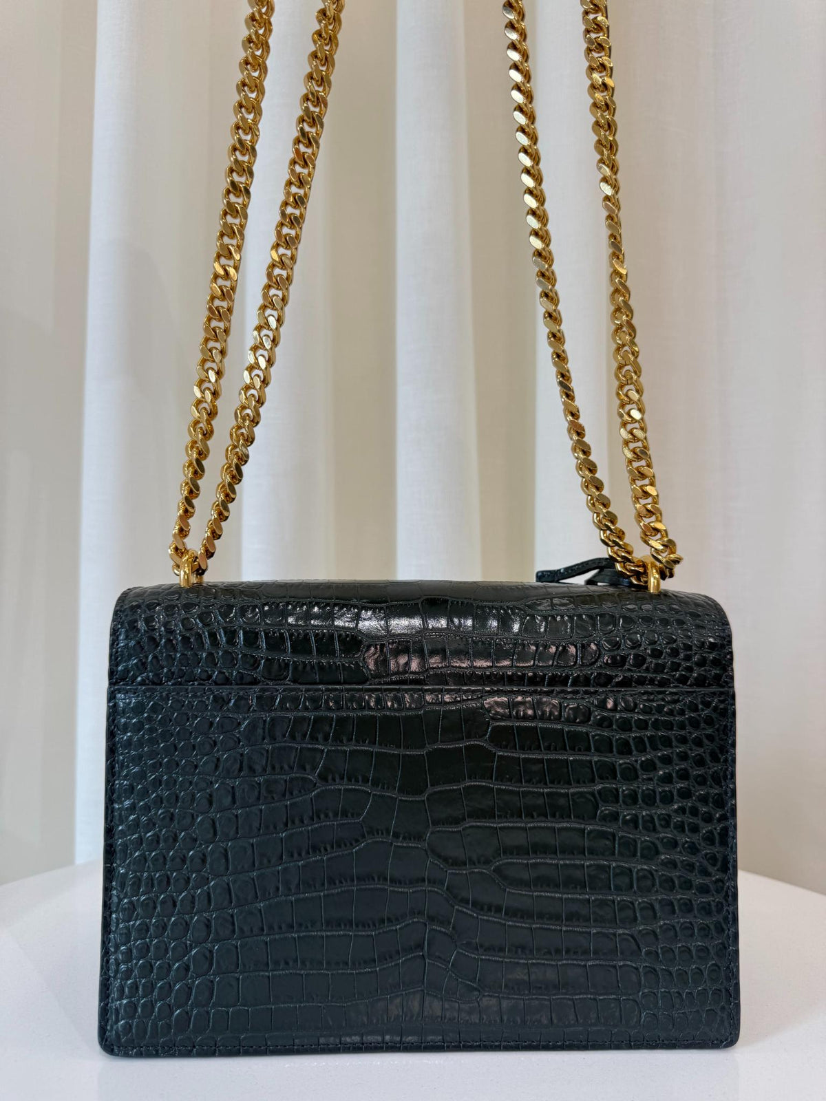 Saint Laurent Sunset Medium Dark Green Crocodile Embossed Leather