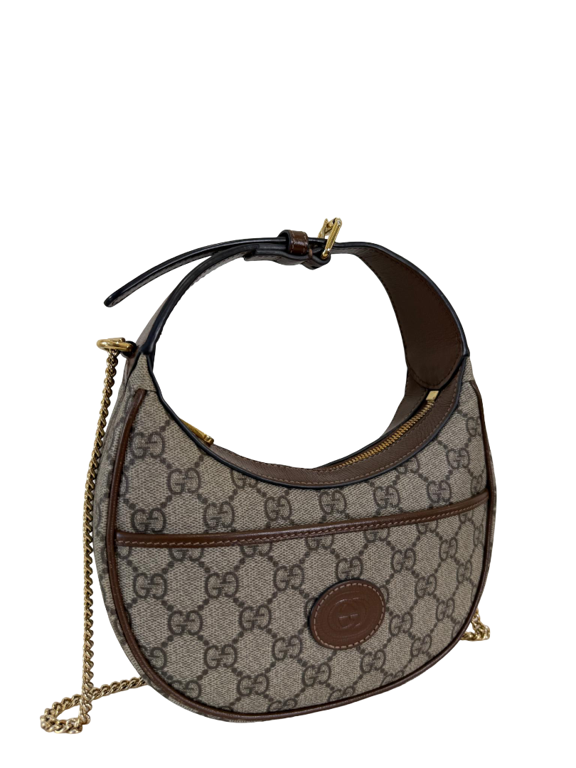 Gucci GG Supreme Beige/Ebony Half-Moon Mini Shaped Bag