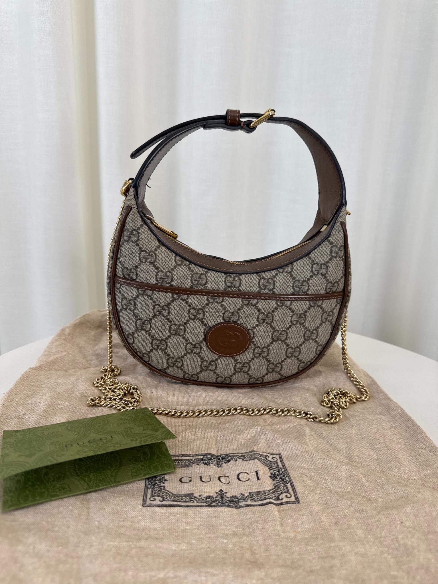 Gucci GG Supreme Beige/Ebony Half-Moon Mini Shaped Bag