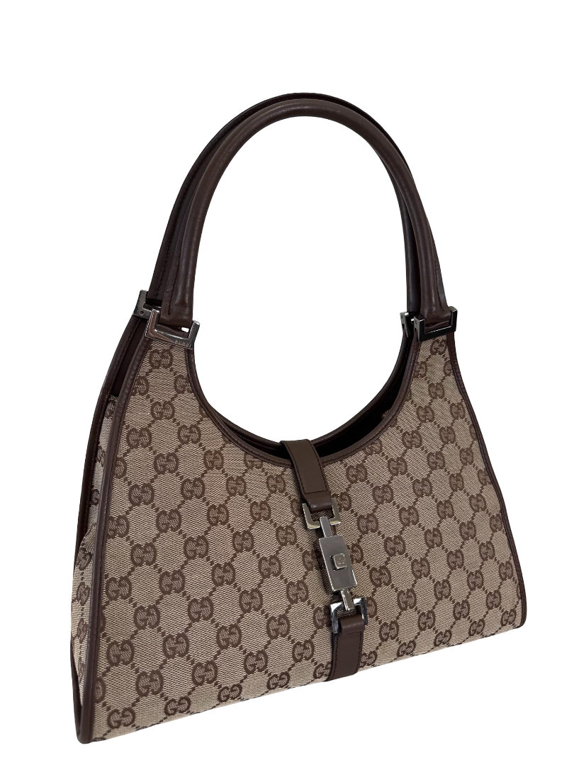 Gucci Vintage Jackie Brown/Beige GG Canvas Hobo Bag