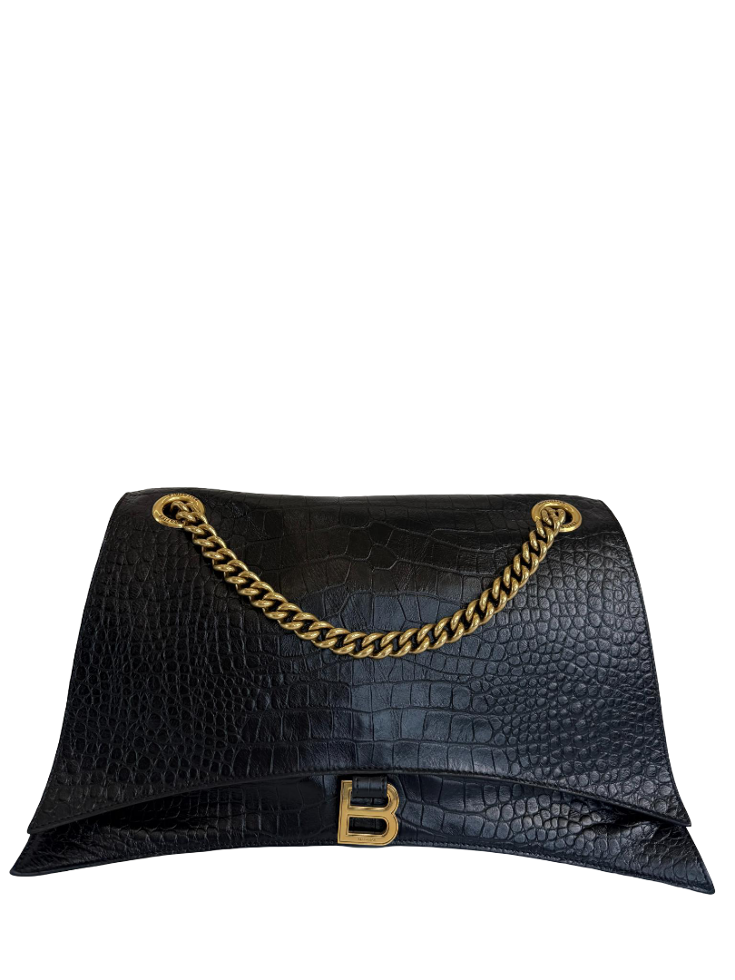 Balenciaga Crush Large Crocodile Embossed Leather Chain Bag