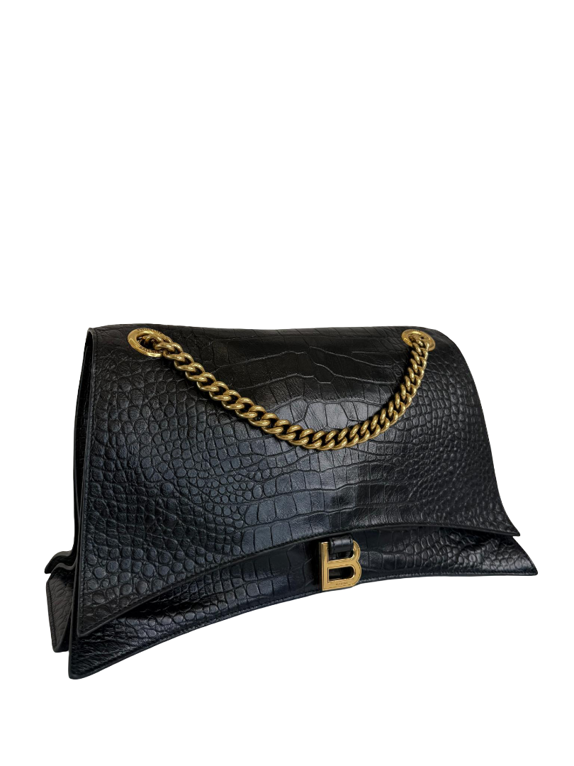 Balenciaga Crush Large Crocodile Embossed Leather Chain Bag