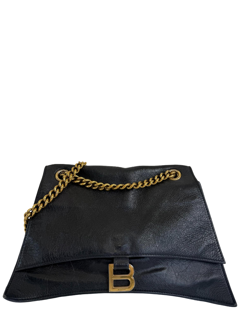 Balenciaga Crush Medium Black Crinkled Leather Chain Bag