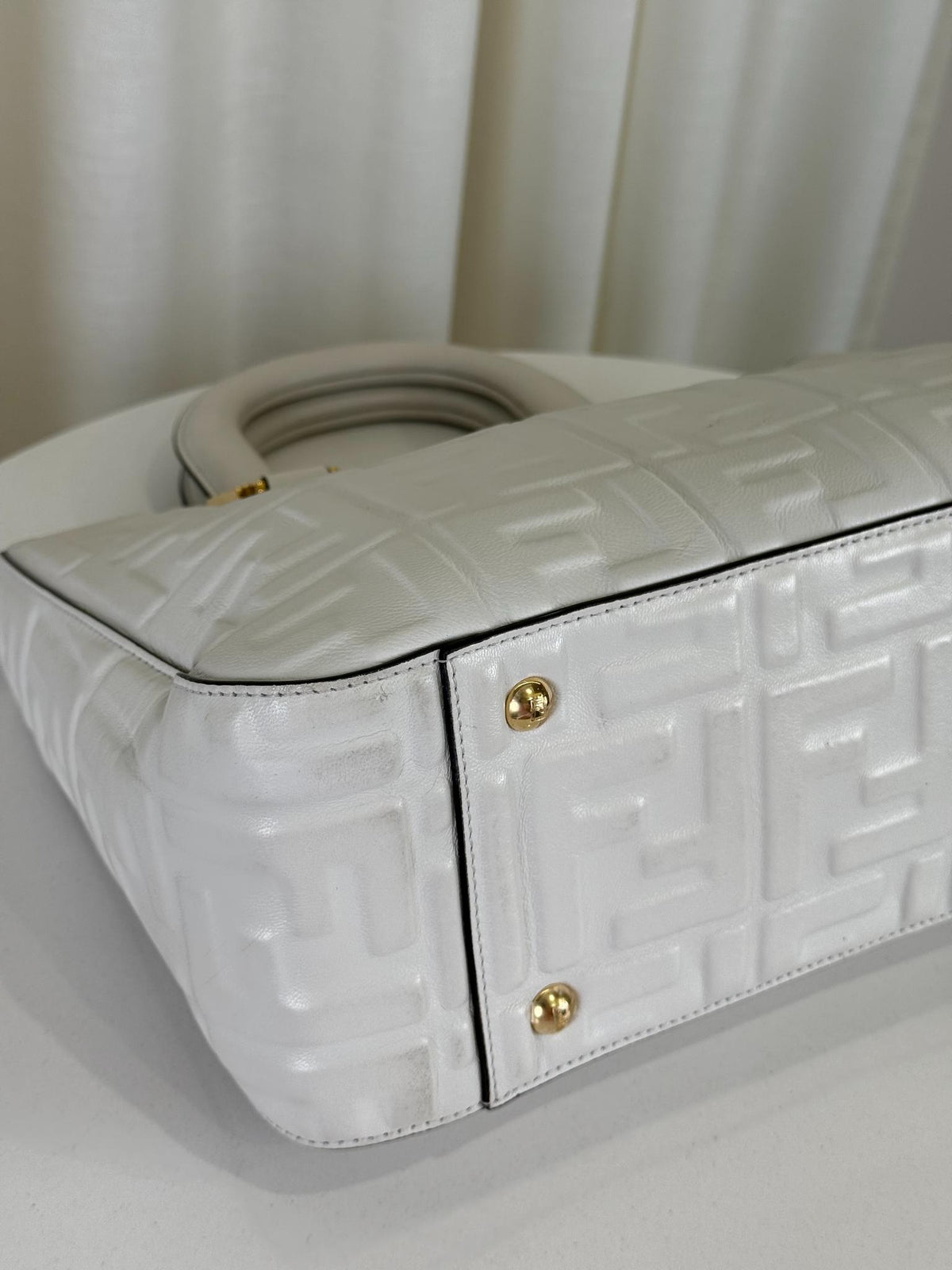 Fendi Sunshine White Embossed  Leather Small Shopper Tote