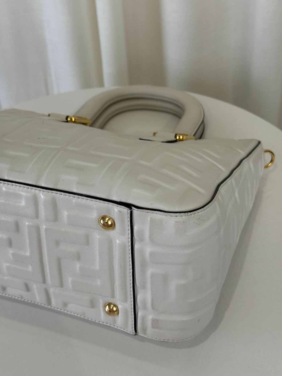 Fendi Sunshine White Embossed  Leather Small Shopper Tote