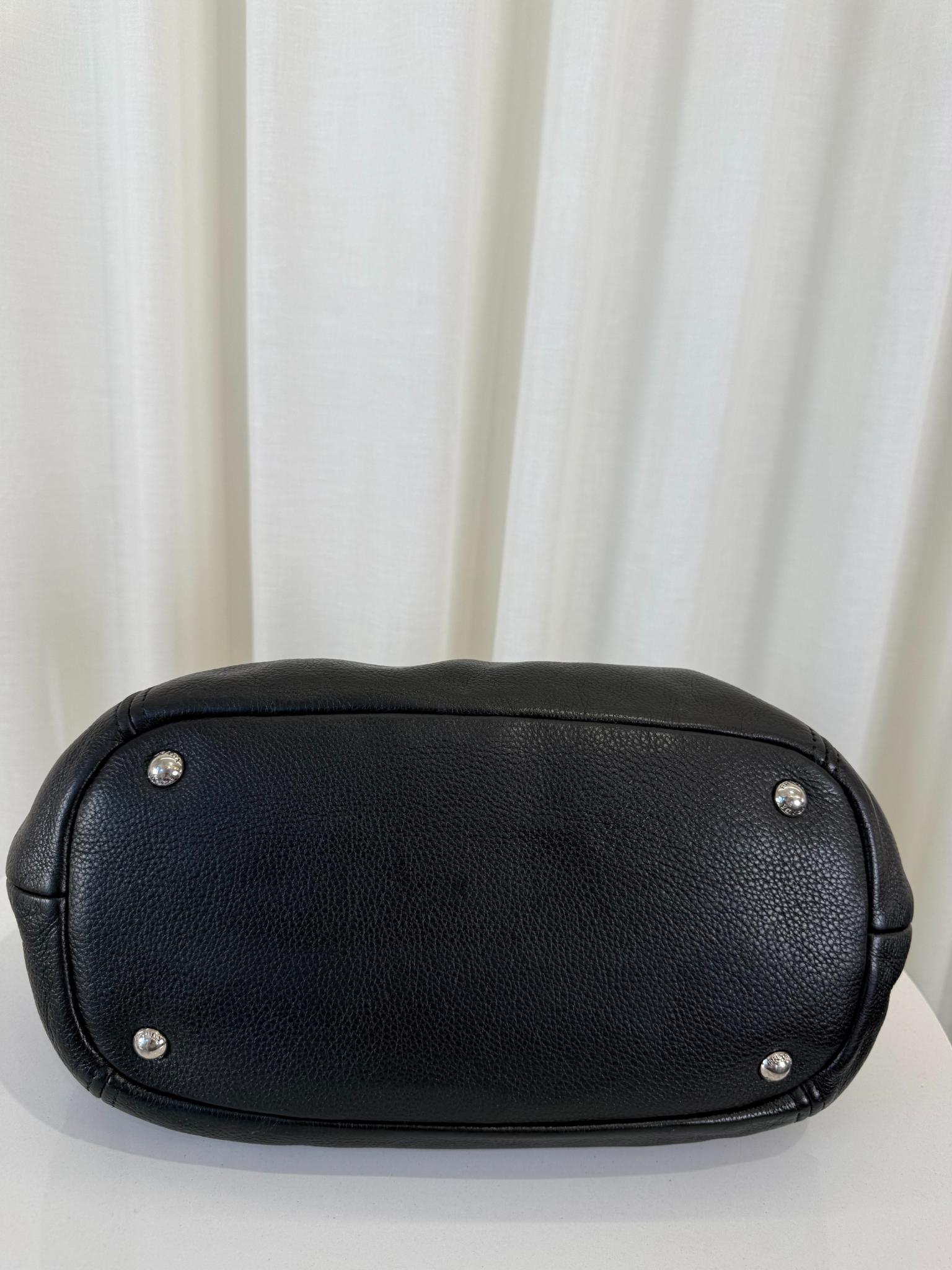 Prada Black Vitello Daino Leather Hobo Bag