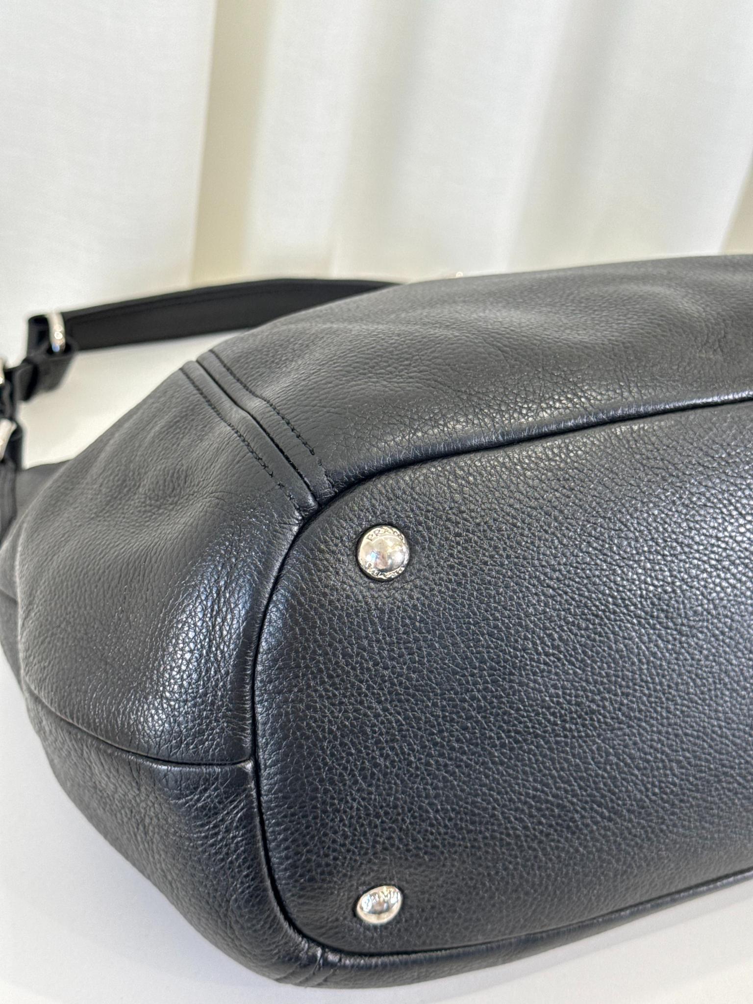 Prada Black Vitello Daino Leather Hobo Bag