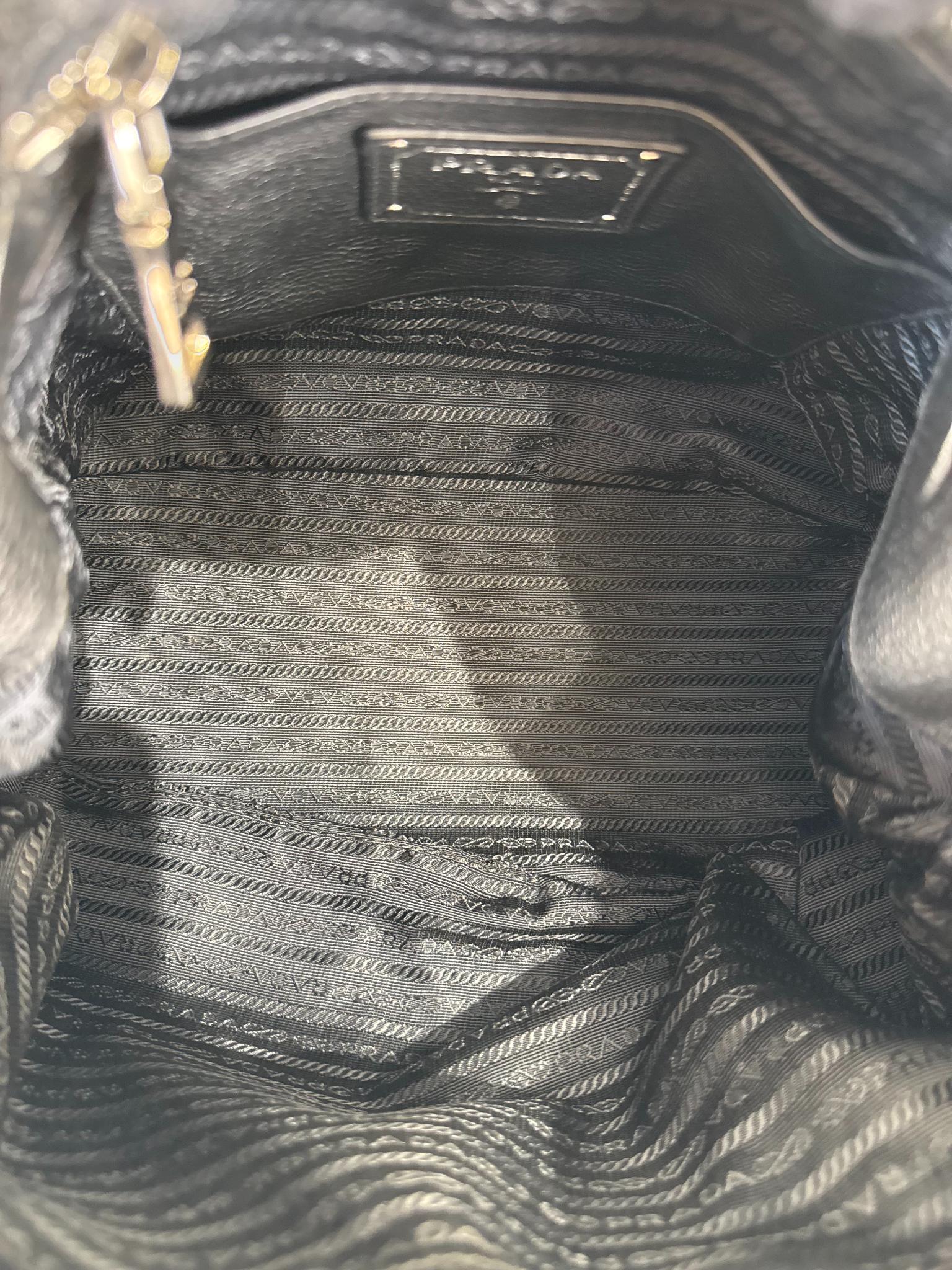 Prada Black Vitello Daino Leather Hobo Bag