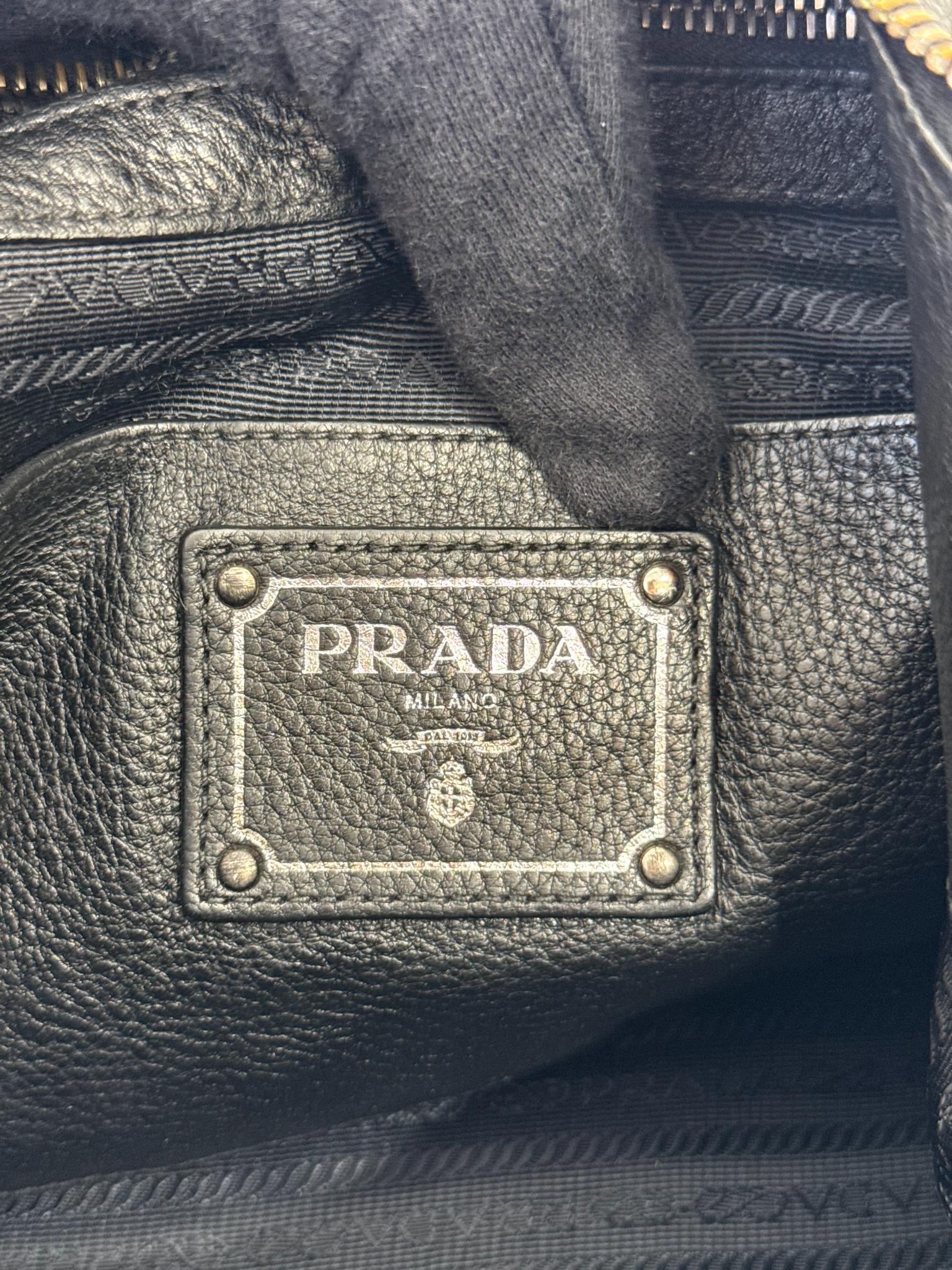 Prada Black Vitello Daino Leather Hobo Bag