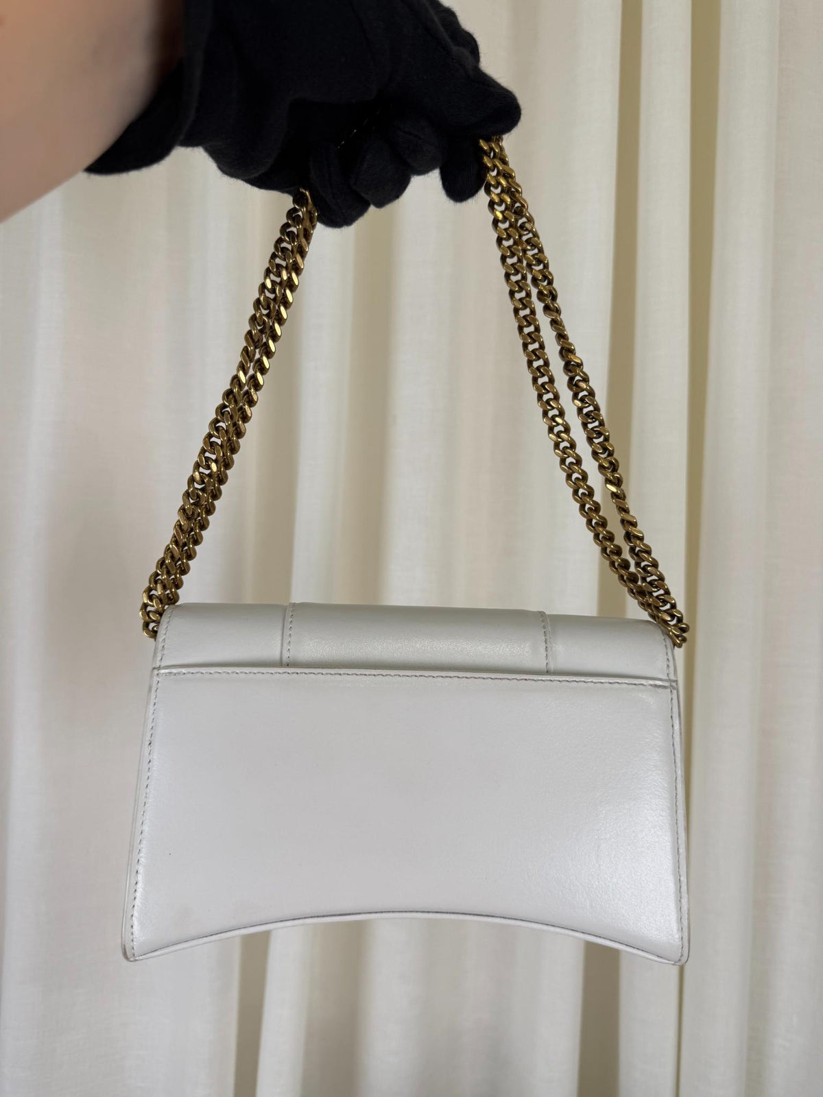 Balenciaga Hourglass Mini Wallet On Chain White Calfskin Leather