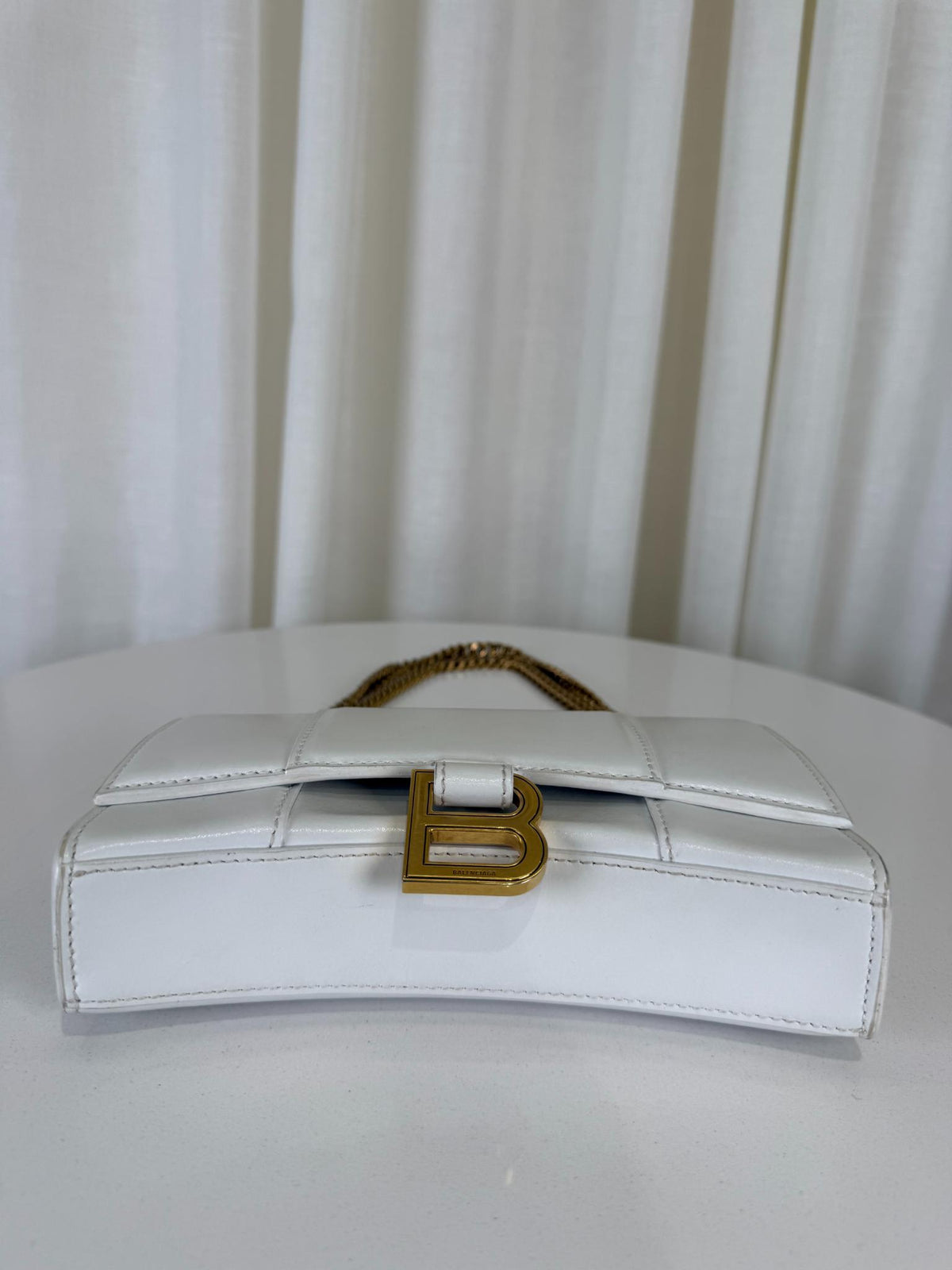 Balenciaga Hourglass Mini Wallet On Chain White Calfskin Leather
