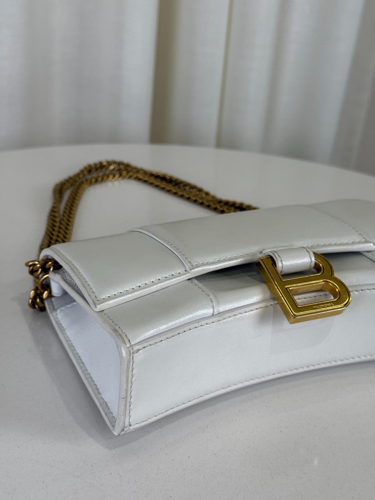 Balenciaga Hourglass Mini Wallet On Chain White Calfskin Leather
