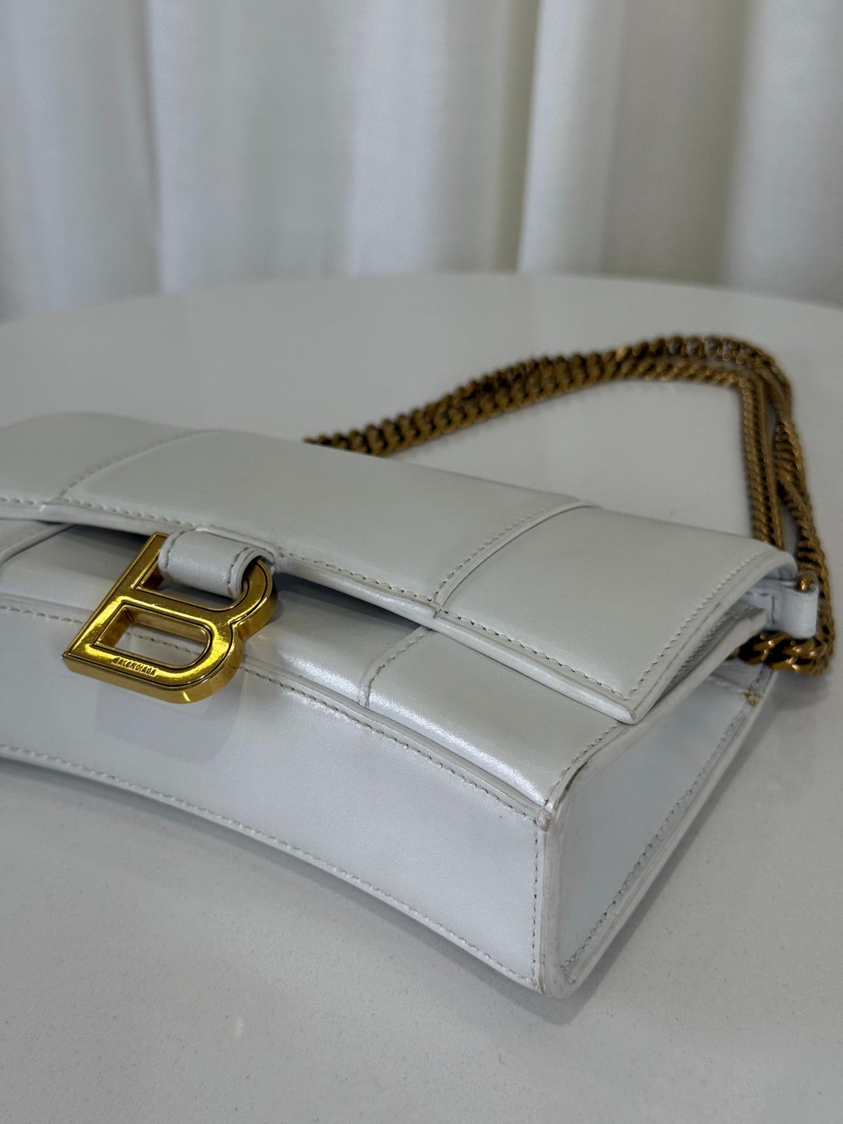 Balenciaga Hourglass Mini Wallet On Chain White Calfskin Leather