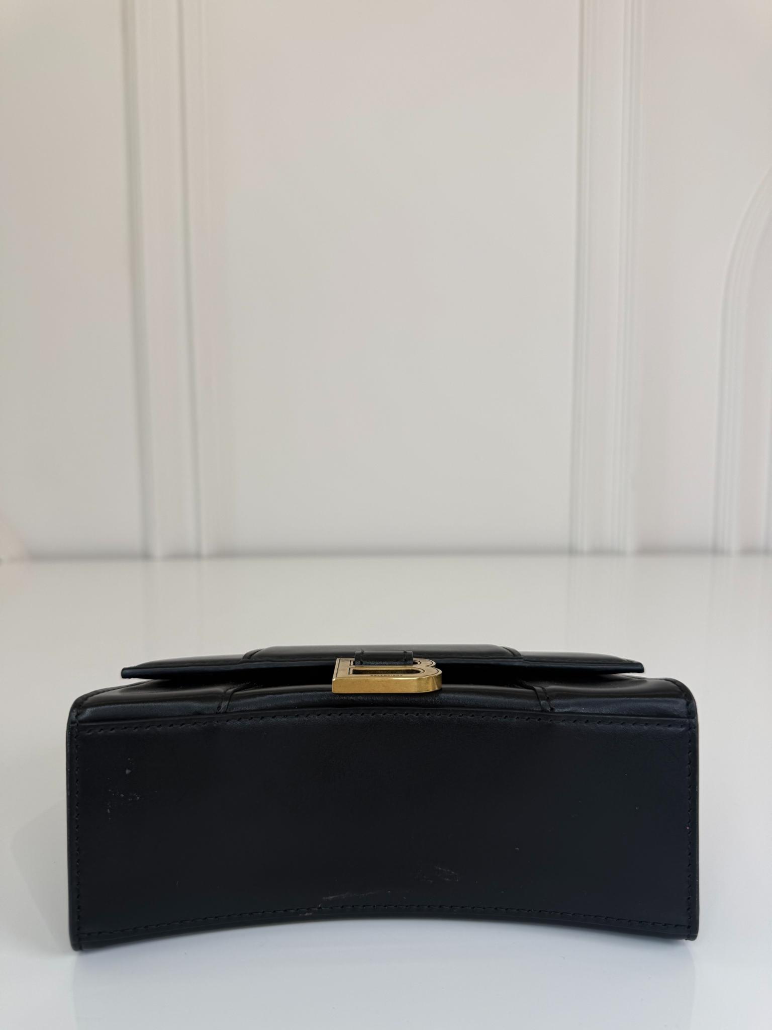 Balenciaga Hourglass XS Black Smooth Calf Leather Top Handle Bag