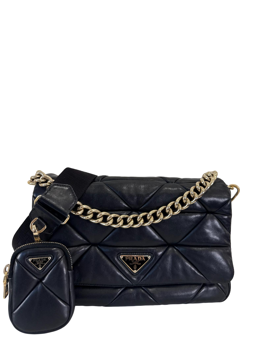 Prada Black Nappa Patchwork Quilted Leather Shoulder Bag