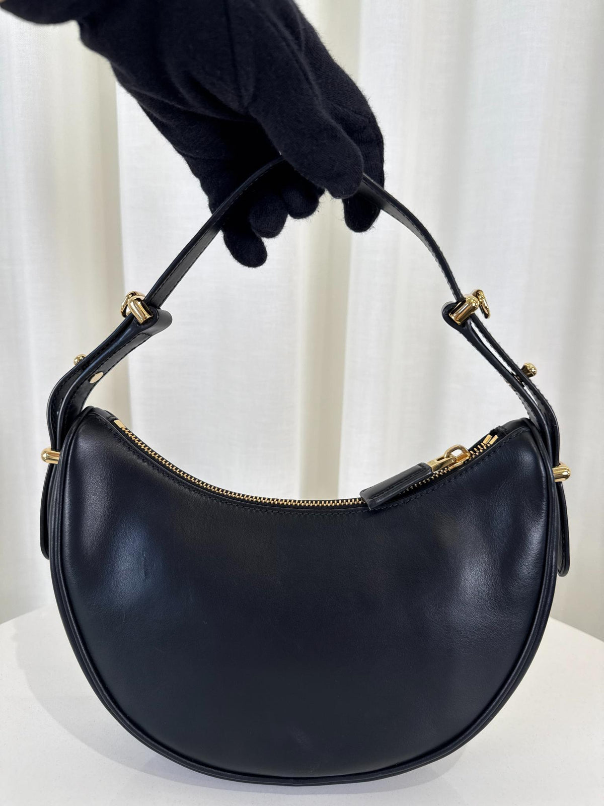 Prada Arqué Black Nappa Leather Small Shoulder Bag