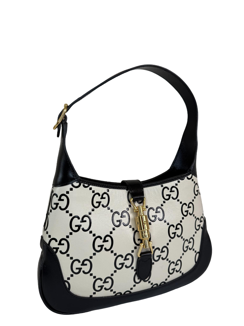 Gucci Jackie 1961 Black/White GG Print Small Hobo Bag