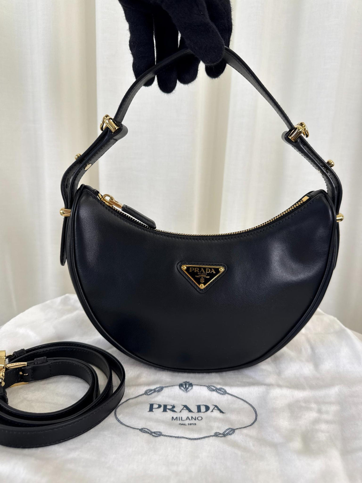 Prada Arqué Black Nappa Leather Small Shoulder Bag