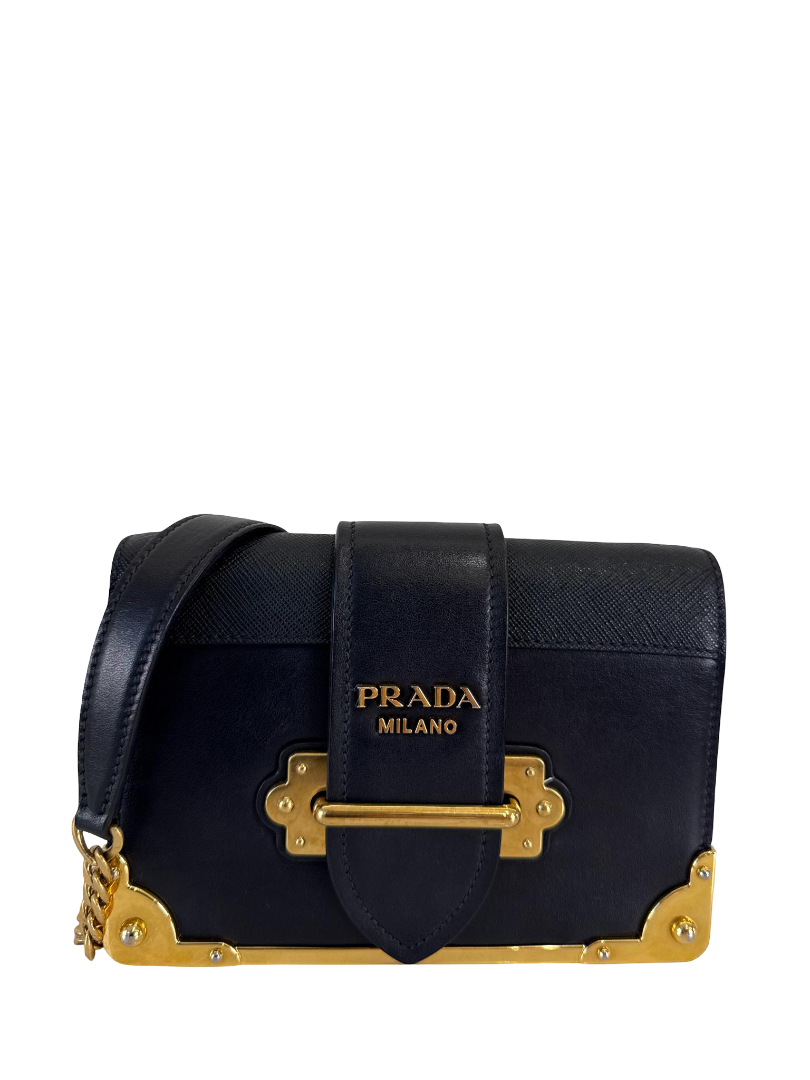 Prada Cahier Black Saffiano/Calfskin Leather Crossbody Bag