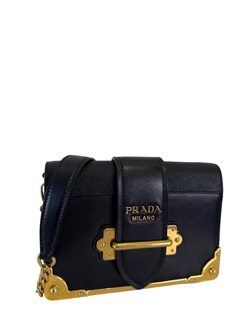 Prada Cahier Black Saffiano/Calfskin Leather Crossbody Bag