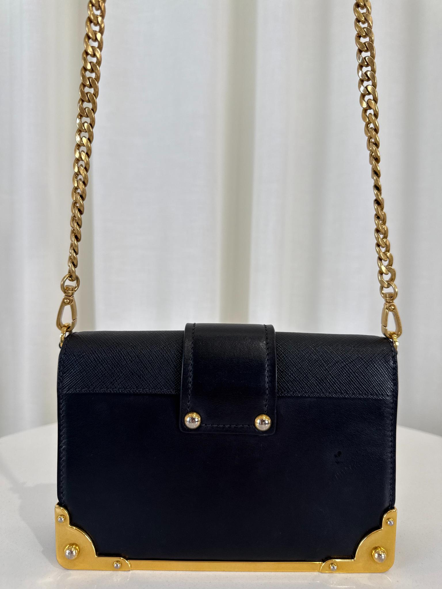 Prada Cahier Black Saffiano/Calfskin Leather Crossbody Bag
