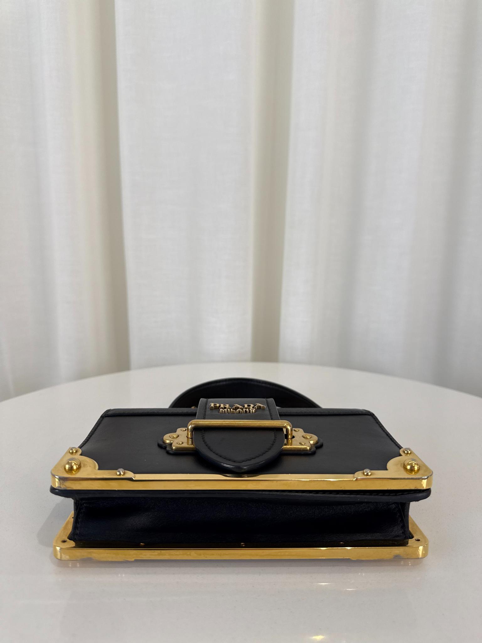 Prada Cahier Black Saffiano/Calfskin Leather Crossbody Bag