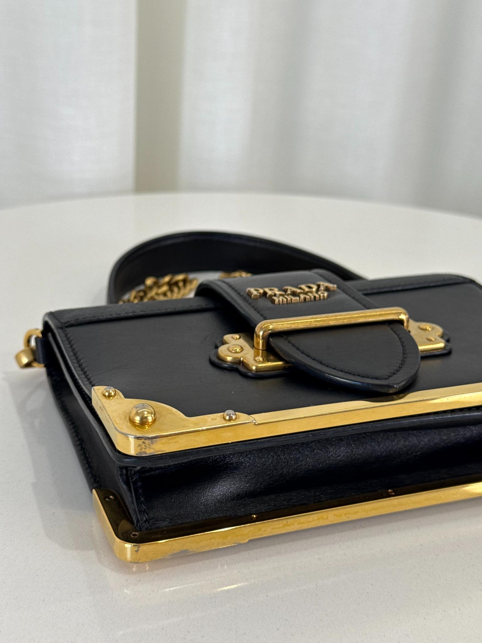 Prada Cahier Black Saffiano/Calfskin Leather Crossbody Bag